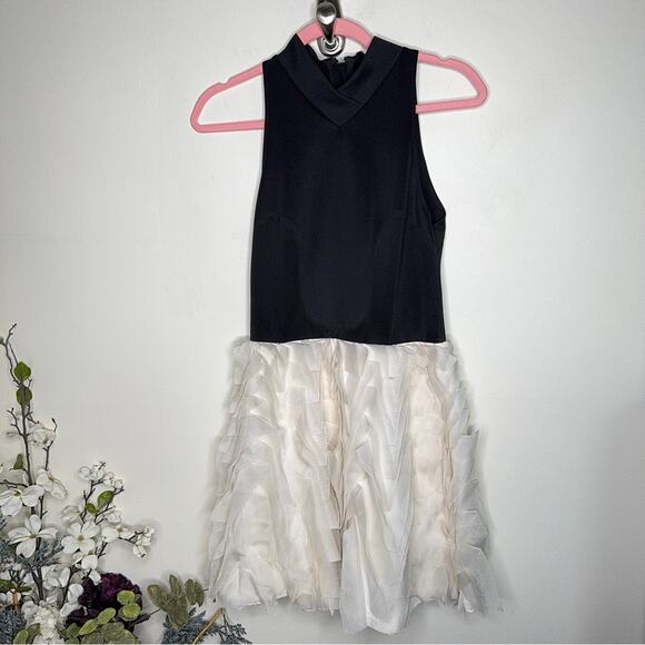 ANTHROPOLOGIE x SACHIN + BABI NOIR Tuxedo Silk Dress Black Ruffle Sz 8 {3A48} - Picture 4 of 7